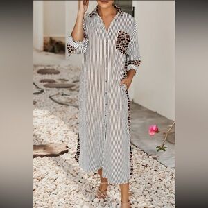 Striped Maxi Dress with Leopard Accents